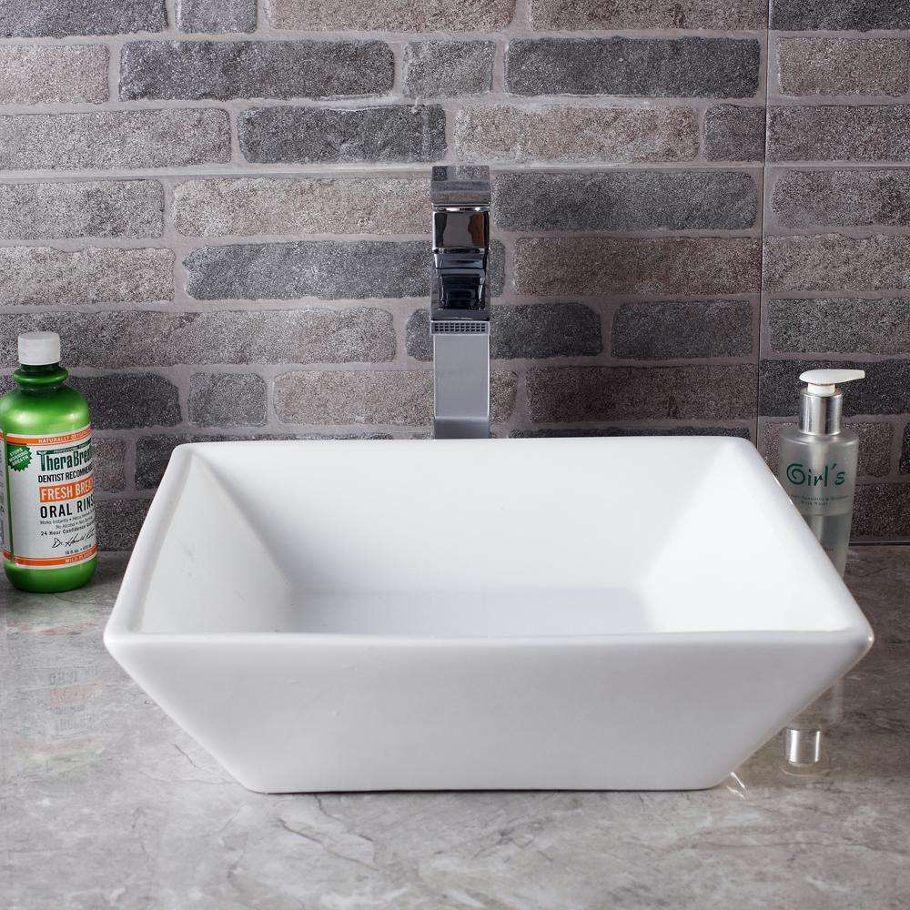 16 in. x 16 in. x 5 in. Vessel Sink in White Bathroom Ceramic Square Porcelain Sink - Super Arbor