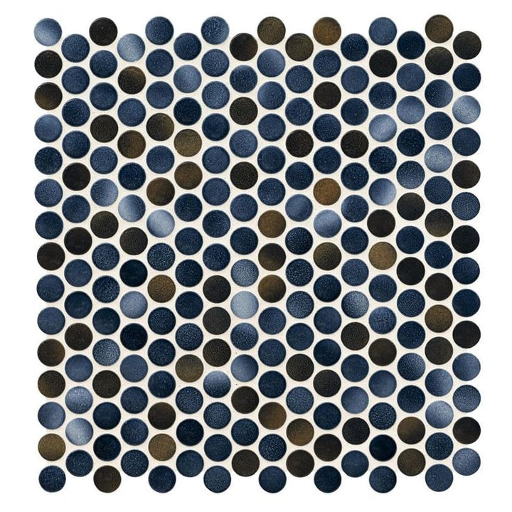 MSI Penny Round Azul 11.3 in. x 12.2 in. x 6mm Glossy Porcelain Mesh-Mounted Mosaic Tile (14.4 sq. ft. / case)