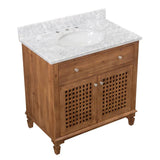 Aurelia Brown 36 in. W x 22.05 in. D x 35.75 in. H Coastal Style Bathroom Vanity with Marble Vanity Top and Single Basin