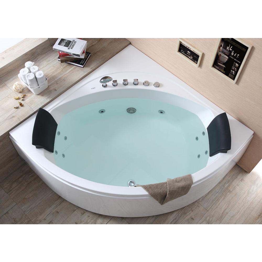 59 in. Acrylic Offset Drain Corner Apron Front Whirlpool Bathtub in White - Super Arbor