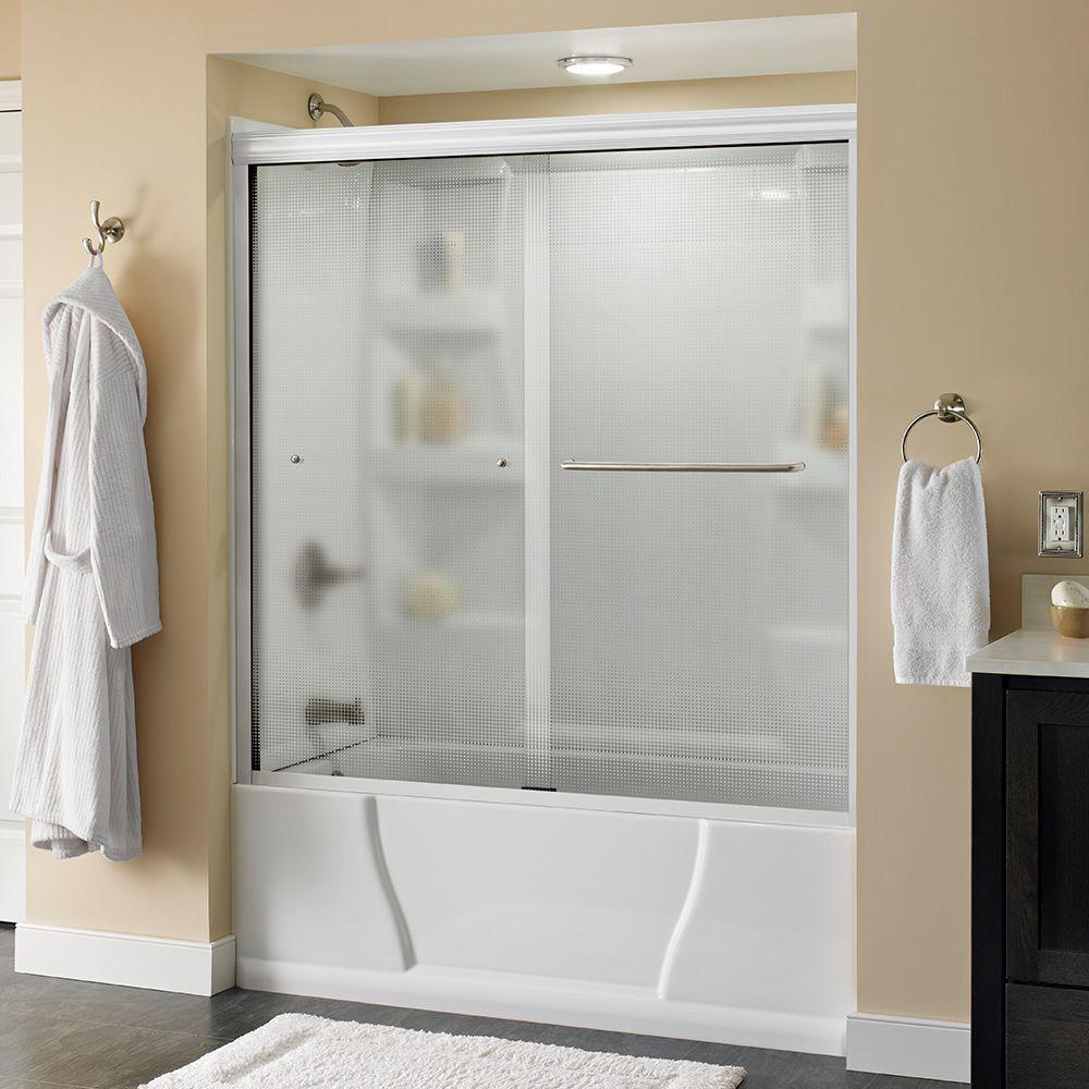 Simplicity 60 in. x 58-1/8 in. Semi-Frameless Traditional Sliding Bathtub Door in Nickel with Tranquility Glass - Super Arbor