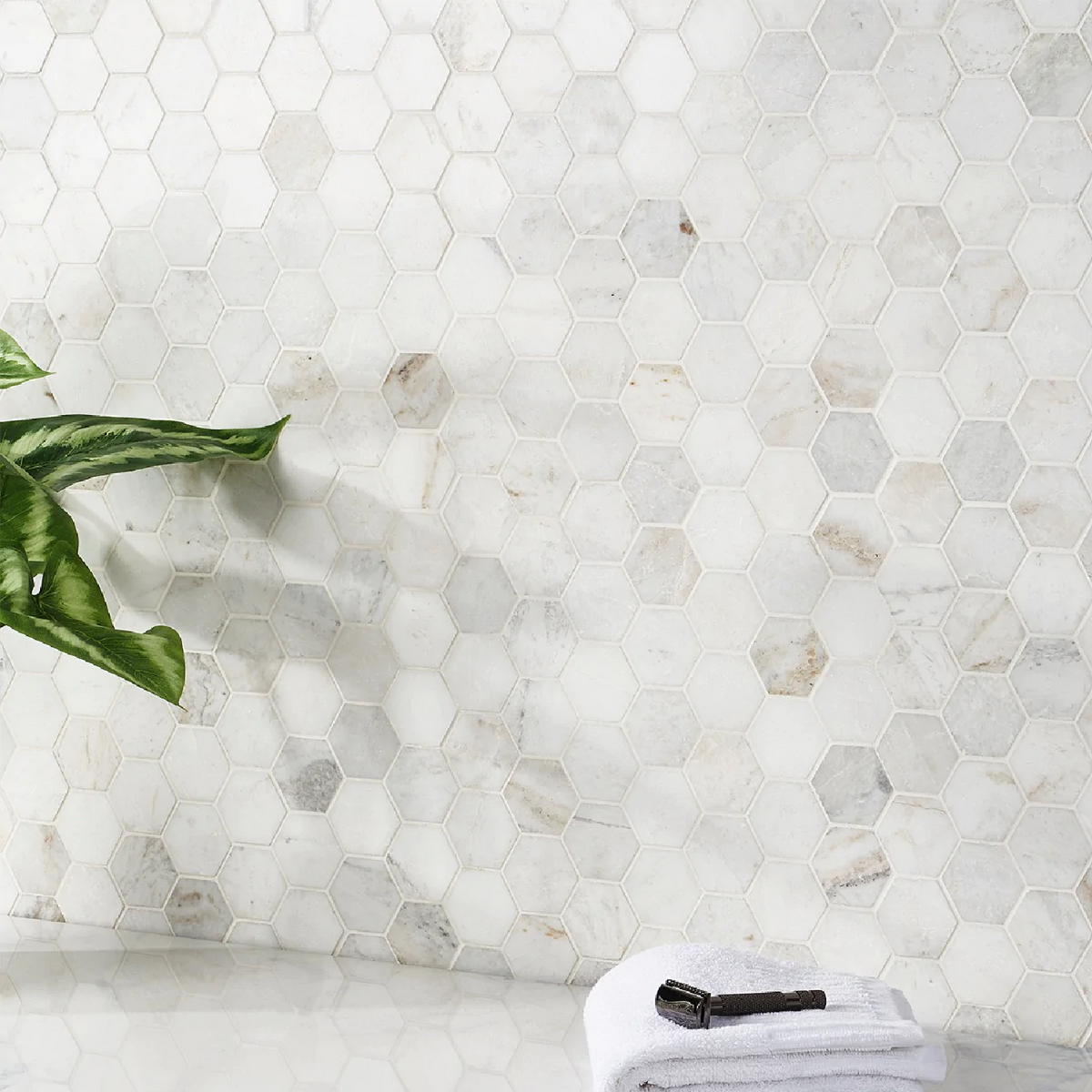 Alaska White 2" Hexagon Polished Marble Mosaic Tile