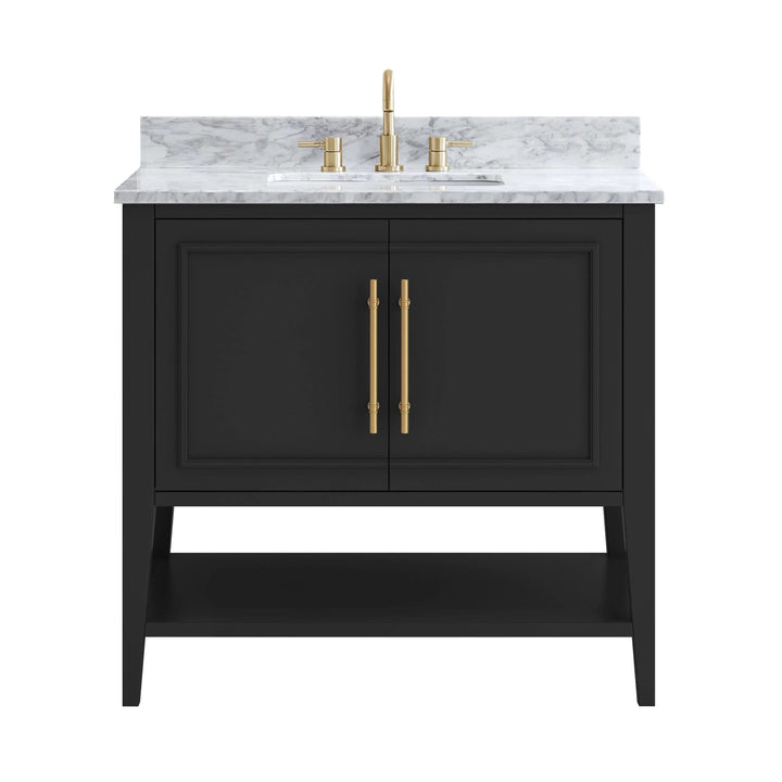 Arietta 37 in. Black Vanity with Carrara Marble Top