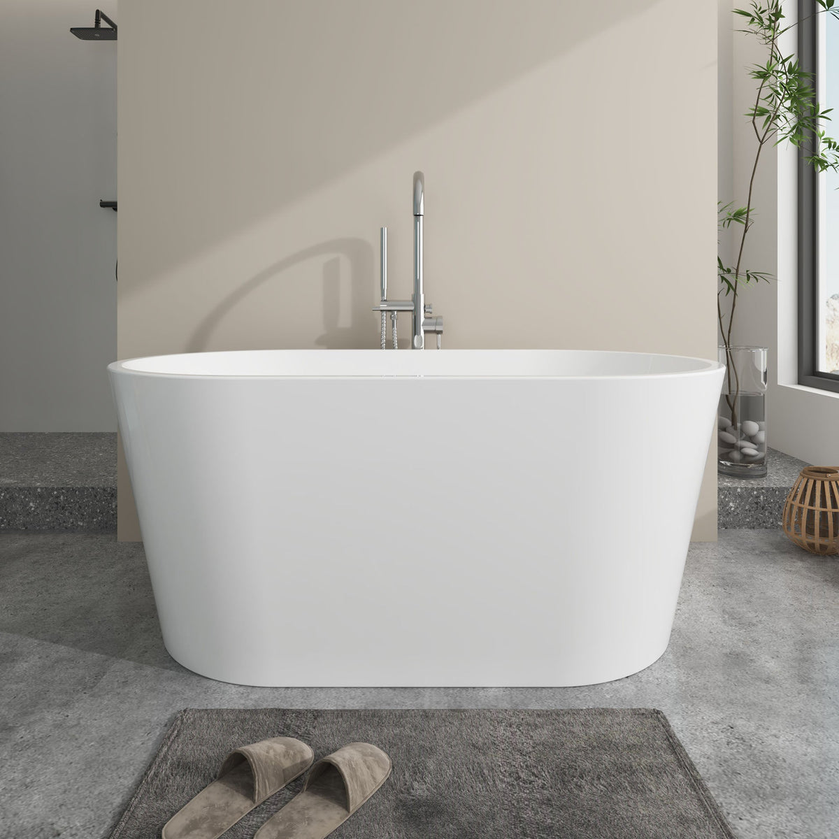 Vanity Art Bordeaux 67 in. Acrylic Flatbottom Freestanding Bathtub in White/Titanium Gold
