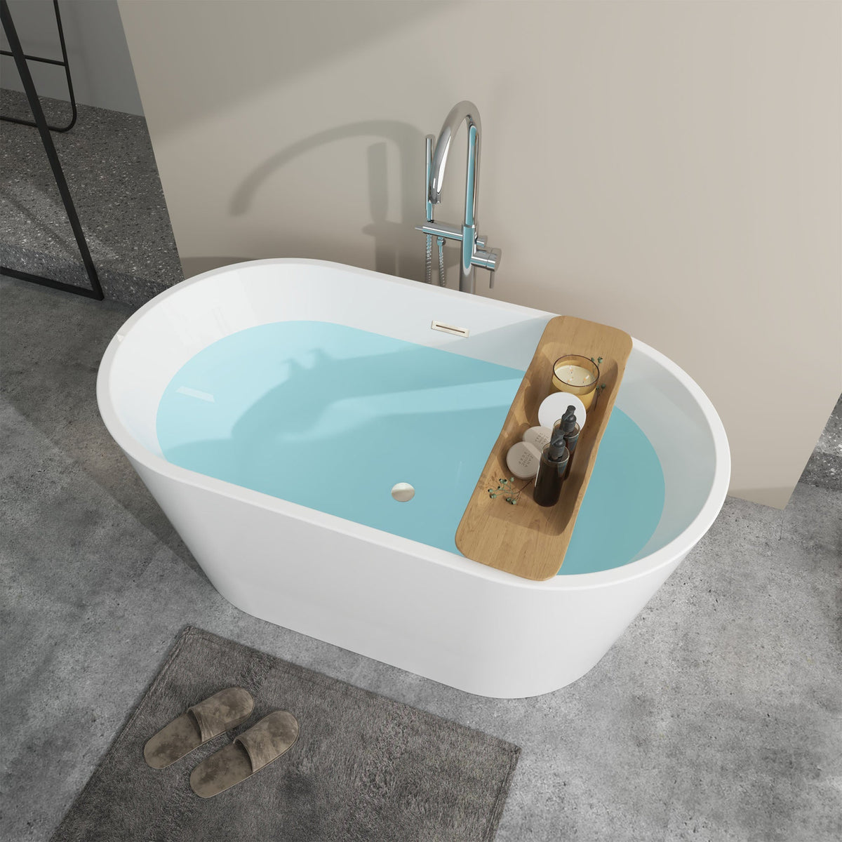 Vanity Art Bordeaux 67 in. Acrylic Flatbottom Freestanding Bathtub in White/Titanium Gold