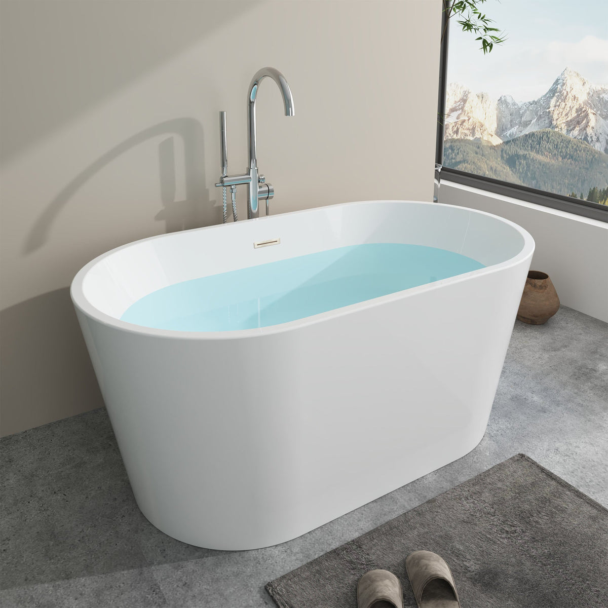 Vanity Art Bordeaux 67 in. Acrylic Flatbottom Freestanding Bathtub in White/Titanium Gold
