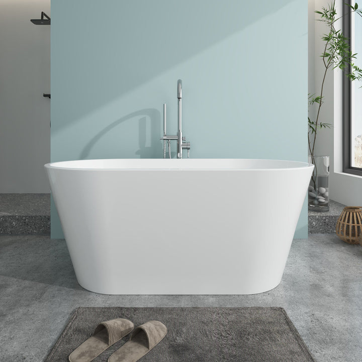 Vanity Art Domme 54 in. Acrylic Flatbottom Freestanding Non-Slip Bathtub in White/Brushed Nickel