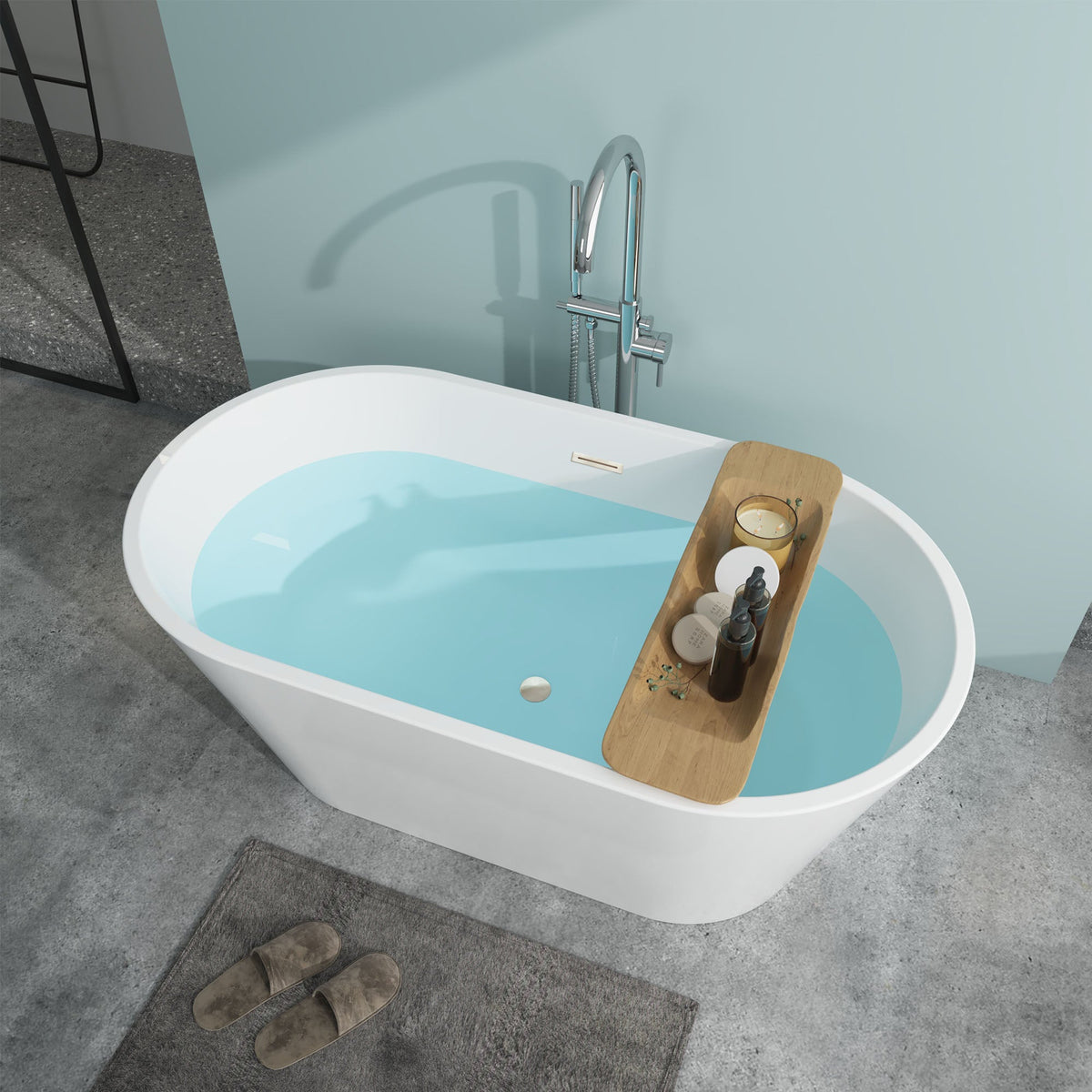 Vanity Art Domme 54 in. Acrylic Flatbottom Freestanding Non-Slip Bathtub in Pure White