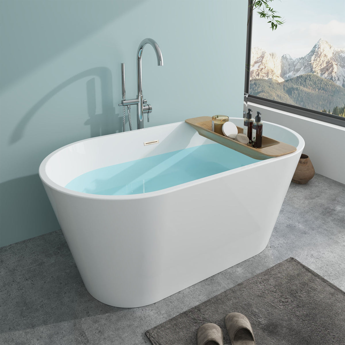 Vanity Art Domme 54 in. Acrylic Flatbottom Freestanding Non-Slip Bathtub in Pure White