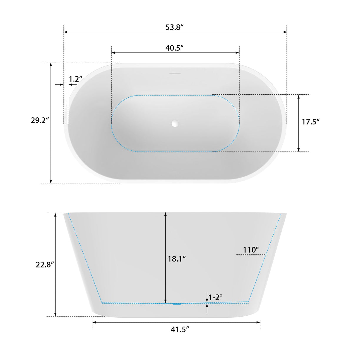 Vanity Art Domme 59 in. Acrylic Flatbottom Freestanding Non-Slip Bathtub in White/Titanium Gold
