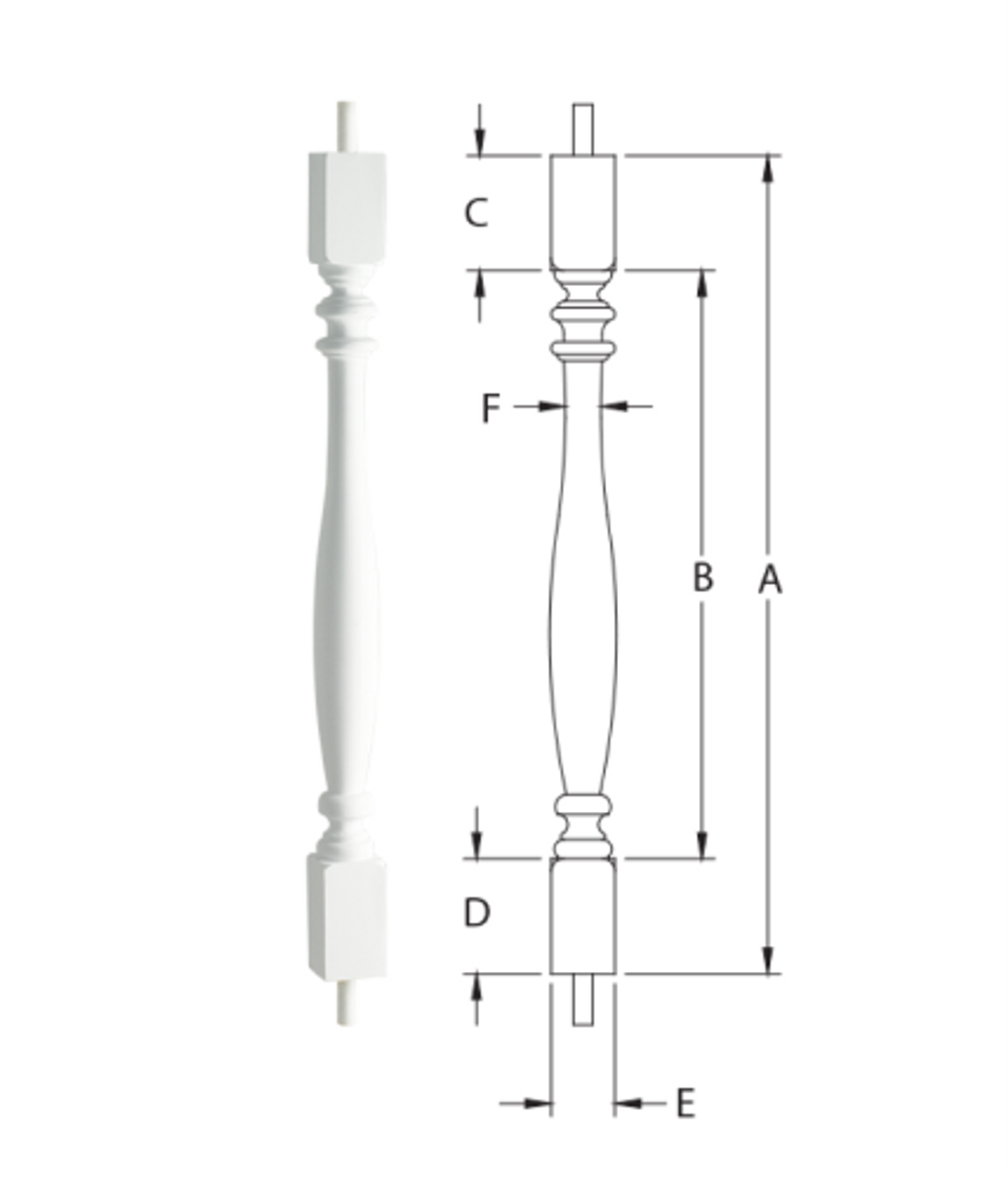 Fypon Ashley Baluster – 24 in. Height, 4-1/2 in. Width x 4-1/2 in. Depth, Polyurethane for 7 in. Balustrade System
