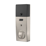Schlage Century Satin Nickel Connect Z‑Wave Plus Touchscreen Deadbolt with Century Handleset and Hobson Knob, Century Trim