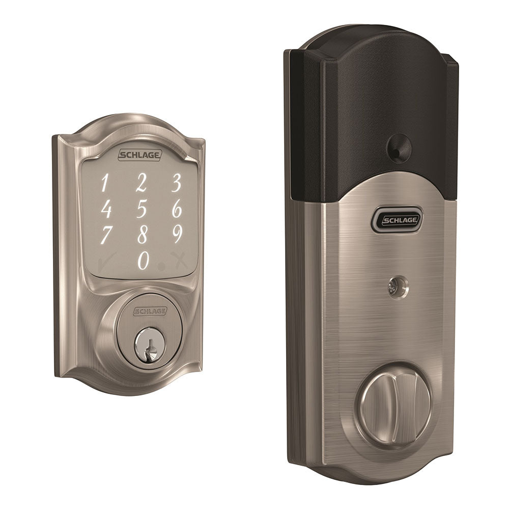 Schlage Sense Satin Nickel Camelot Trim Smart Deadbolt + Wi‑Fi Adapter Bundle