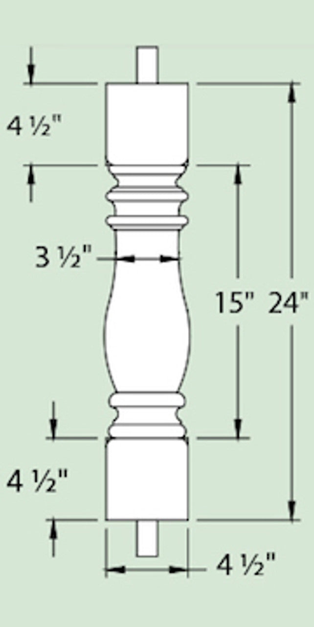 Fypon Ashley Baluster – 24 in. Height, 4-1/2 in. Width x 4-1/2 in. Depth, Polyurethane for 7 in. Balustrade System