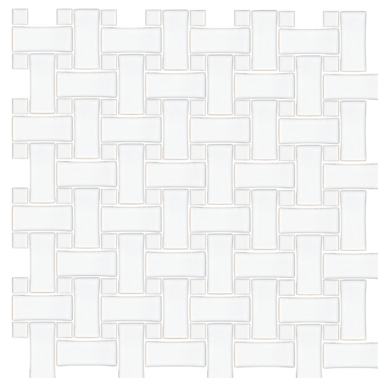 Basketweave Matte White with Black Porcelain Mosaic Wall and Floor Tile