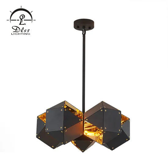 DLSS Lighting Black&Gold Cubic Modern Chandelier for Decoration Pendant Light