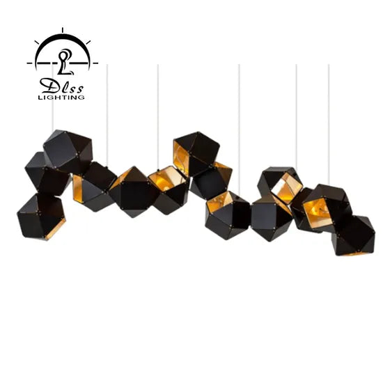 DLSS Lighting Black&Gold Cubic Modern Chandelier for Decoration Pendant Light
