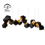 DLSS Lighting Black&Gold Cubic Modern Chandelier for Decoration Pendant Light