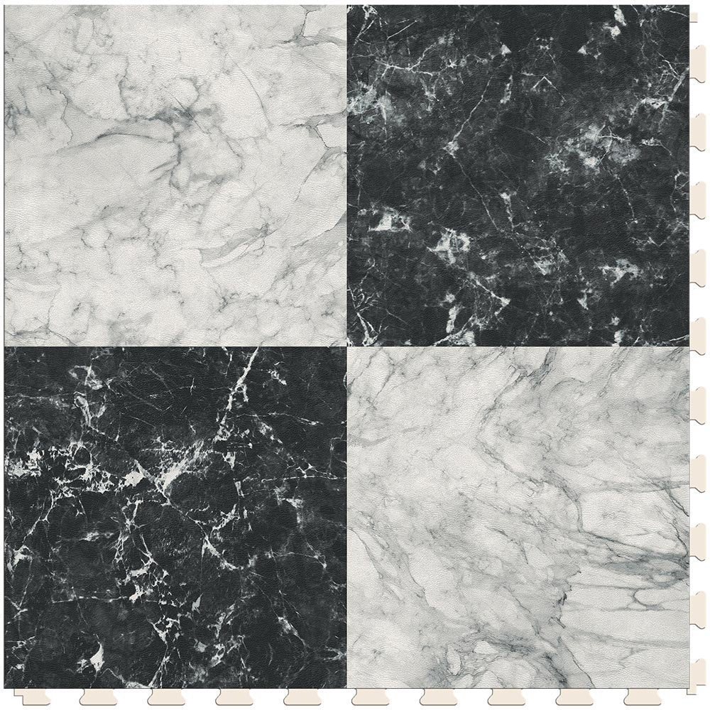Perfection Floor Tile Gemstone Collection Black Marble/Satin 20-in x 20-in Water Resistant Interlocking Luxury Flooring (16.7-sq ft)