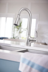 Moen Kleo Single-Handle Pull-Down Kitchen Faucet with Power Clean, Spot Resist Stainless, with Soap Dispenser