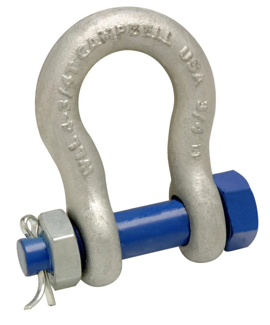 Campbell Galvanized Forged Carbon Steel Anchor Shackle, 8-1/2 Ton WLL, Bolt-Type, 1 in.