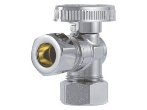 SharkBite Brass Compression Angle Stop Valve, 1/2-in Comp (5/8-in OD) x 3/8-in OD Comp, Quarter-Turn