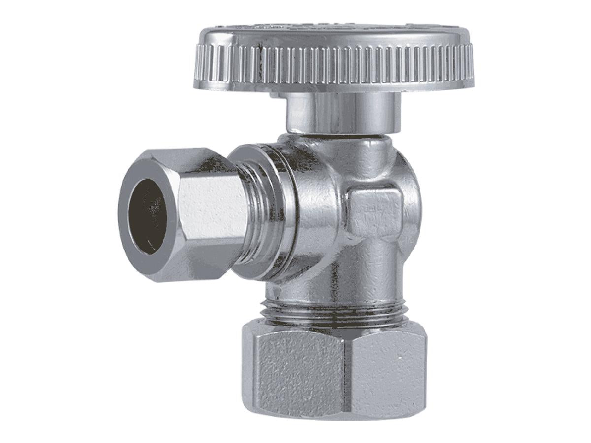 SharkBite Brass Compression Angle Stop Valve, 1/2-in Comp (5/8-in OD) x 3/8-in OD Comp, Quarter-Turn