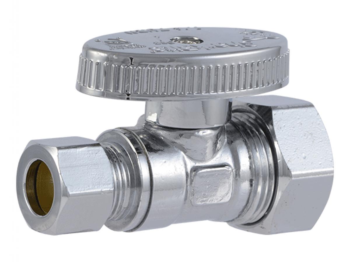 SharkBite Brass Compression Straight Stop, 1/2-in Comp (5/8-in OD) x 3/8-in OD Comp, Quarter-Turn