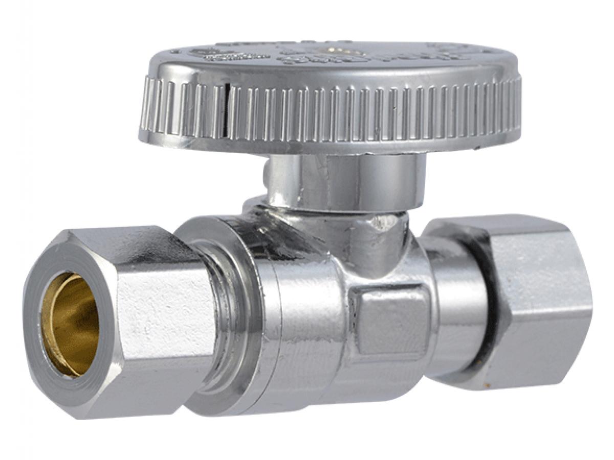 SharkBite Brass Compression Straight Stop, 1/2-in Comp (5/8-in OD) x 3/8-in OD Comp, Quarter-Turn