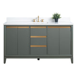 Vanity Art 60 in. W x 22 in. D x 34 in. H Single Sink Bathroom Vanity Cabinet in White with Engineered Marble Top in White