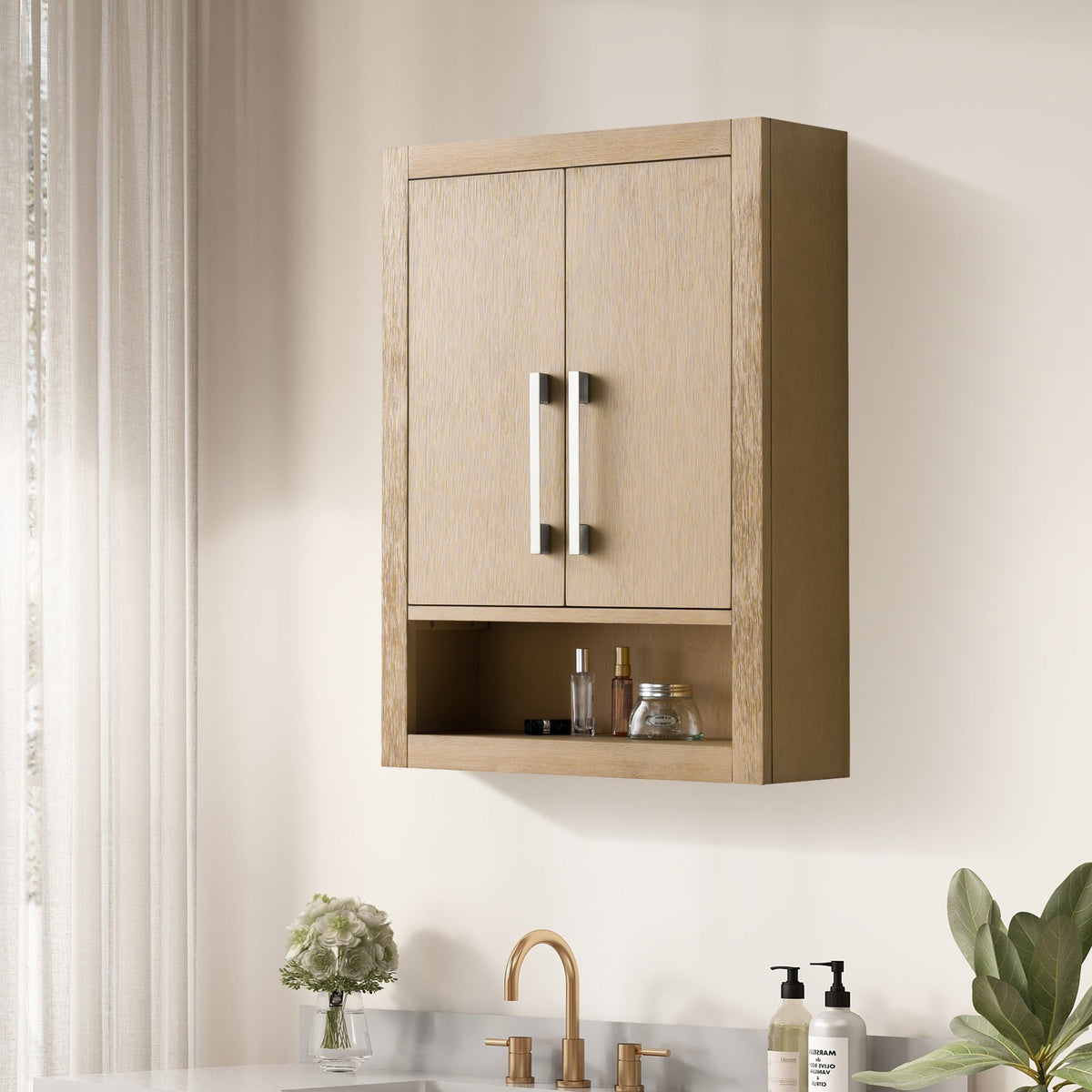 Vanity Art 24 in. W x 8 in. D x 33 in. H Bathroom Storage Wall Cabinet in Natural Oak (Golden Brushed)
