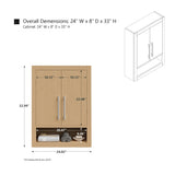 Vanity Art 24 in. W x 8 in. D x 33 in. H Bathroom Storage Wall Cabinet in Natural Oak (Golden Brushed)