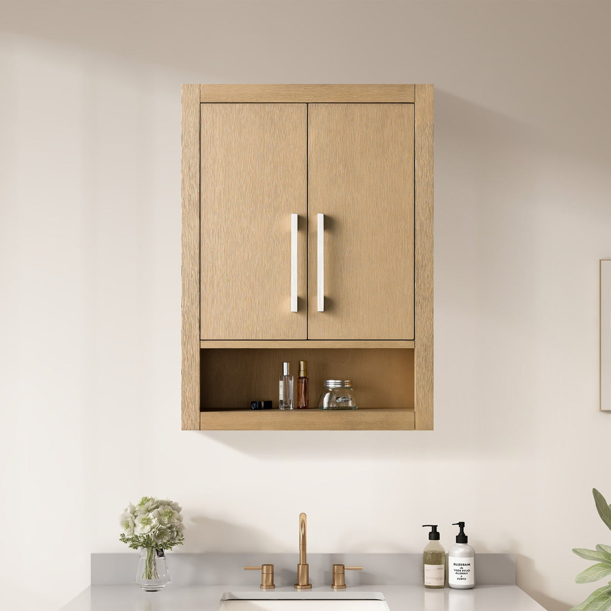 Vanity Art 24 in. W x 8 in. D x 33 in. H Bathroom Storage Wall Cabinet in Natural Oak (Golden Brushed)