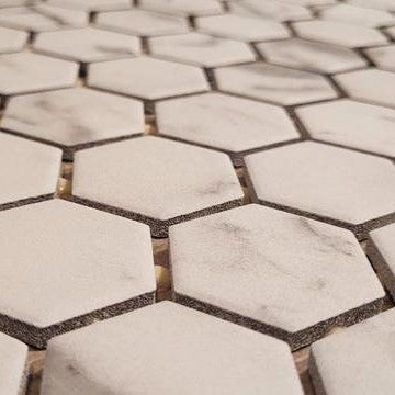 Calacatta Gem 10-in x 11-in Matte Ceramic Hexagon Marble Look Floor and Wall Tile (0.83-sq. ft/ Piece)