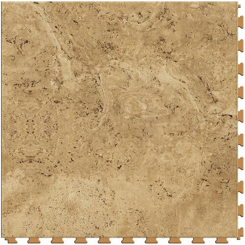 Perfection Floor Tile Sample – Travertine Collection, Camel/Satin Interlocking Vinyl Tile (Water-Resistant)