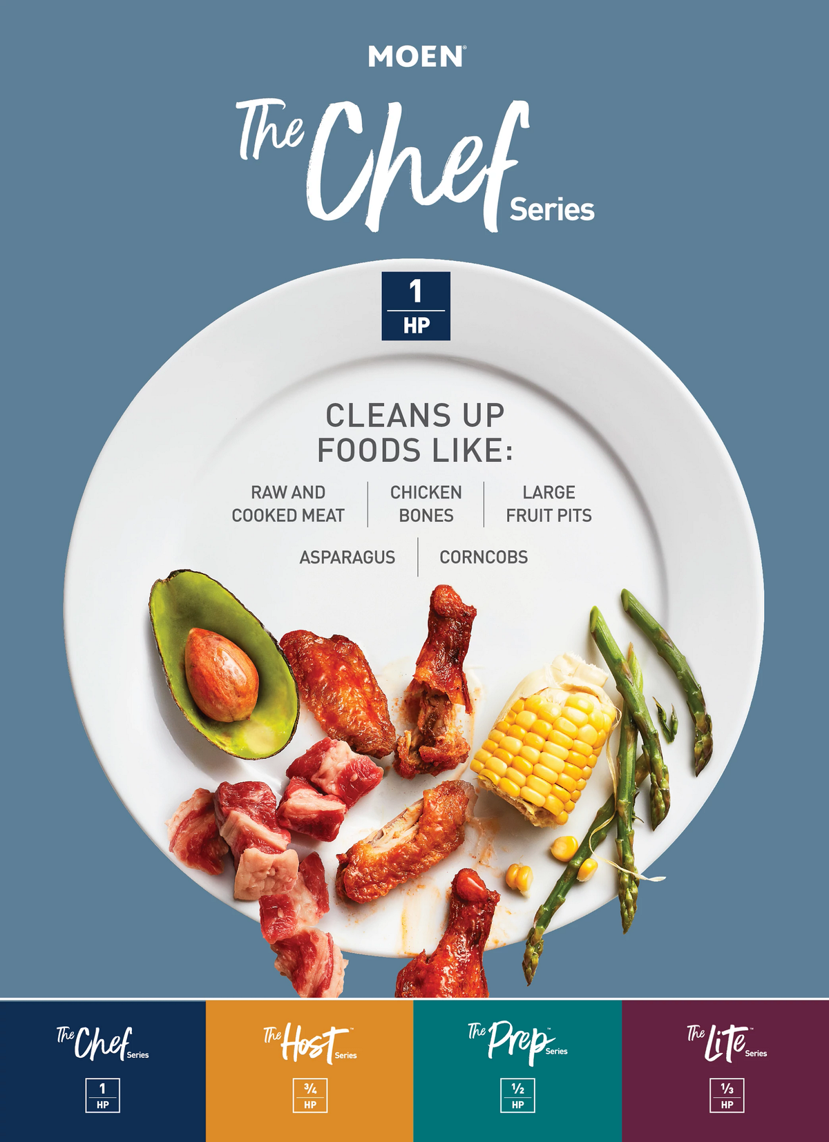 MOEN Chef Series 1-HP Continuous Feed Garbage Disposal with Integrated Lighting and Sound Reduction