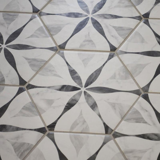 Classico Bardiglio Hex Flower 7 in. x 8 in. Porcelain Floor and Wall Tile (7.5 sq. ft./Case)