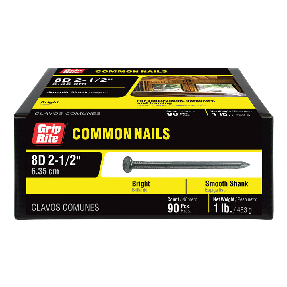 Grip-Rite 8D 2-1/2 in. Common Hot-Dipped Galvanized Steel Nails, Flat Head, 50 lb