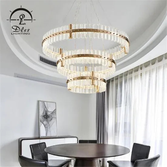 DLSS Lighting Crystal Ring Decorative Hotel Pendant Chandelier Light