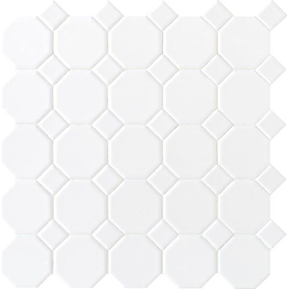 Daltile Octagon and Dot Matte White with Black Dot 12 in. x 12 in. x 6 mm Ceramic Mosaic Floor and Wall Tile (1 sq. ft. per piece)