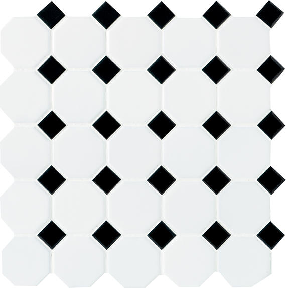 Daltile Octagon and Dot Matte White with Black Dot 12 in. x 12 in. x 6 mm Ceramic Mosaic Floor and Wall Tile (1 sq. ft. per piece)