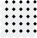 Daltile Octagon and Dot Matte White with Black Dot 12 in. x 12 in. x 6 mm Ceramic Mosaic Floor and Wall Tile (1 sq. ft. per piece)