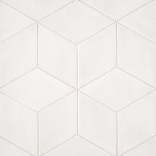 Allora 7.38" x 12.75" Rhombus Porcelain Floor & Wall Tile in Solid White (9.46 SqFt/Ctn)