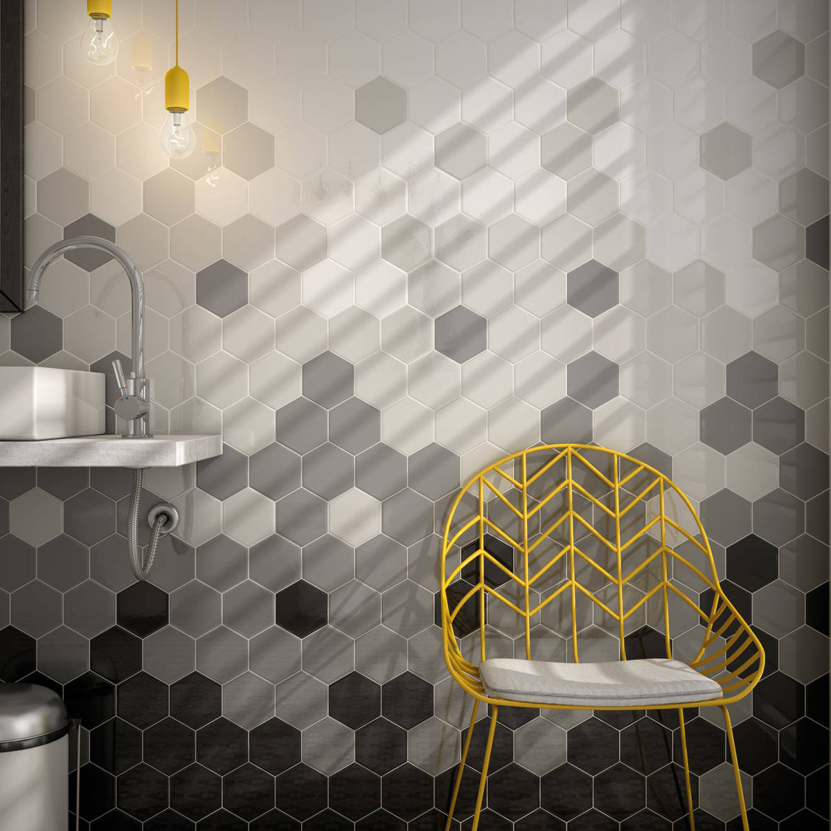 Hedron 4" x 5" Flat Hexagon Wall Tile in Fog (5.38 SqFt/Ctn)