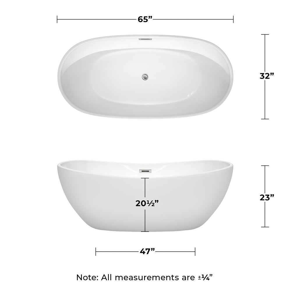 Wyndham Collection Rebecca 65 in. Acrylic Flatbottom Freestanding Soaking Bathtub, White with Matte Black Trim