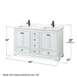 Wyndham Collection Deborah 60-in White Double Sink Bathroom Vanity with White Carrara Natural Marble Top