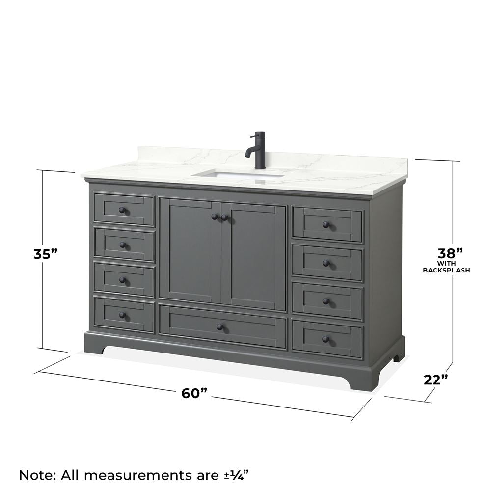 Wyndham Collection Deborah 60-in Dark Gray Single Sink Bathroom Vanity with White Carrara Natural Marble Top (Mirror Included)