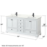 Wyndham Collection Deborah 72-in White Double Sink Bathroom Vanity with White Carrara Natural Marble Top