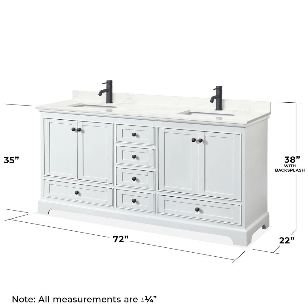 Wyndham Collection Deborah 72-in White Double Sink Bathroom Vanity with White Carrara Natural Marble Top