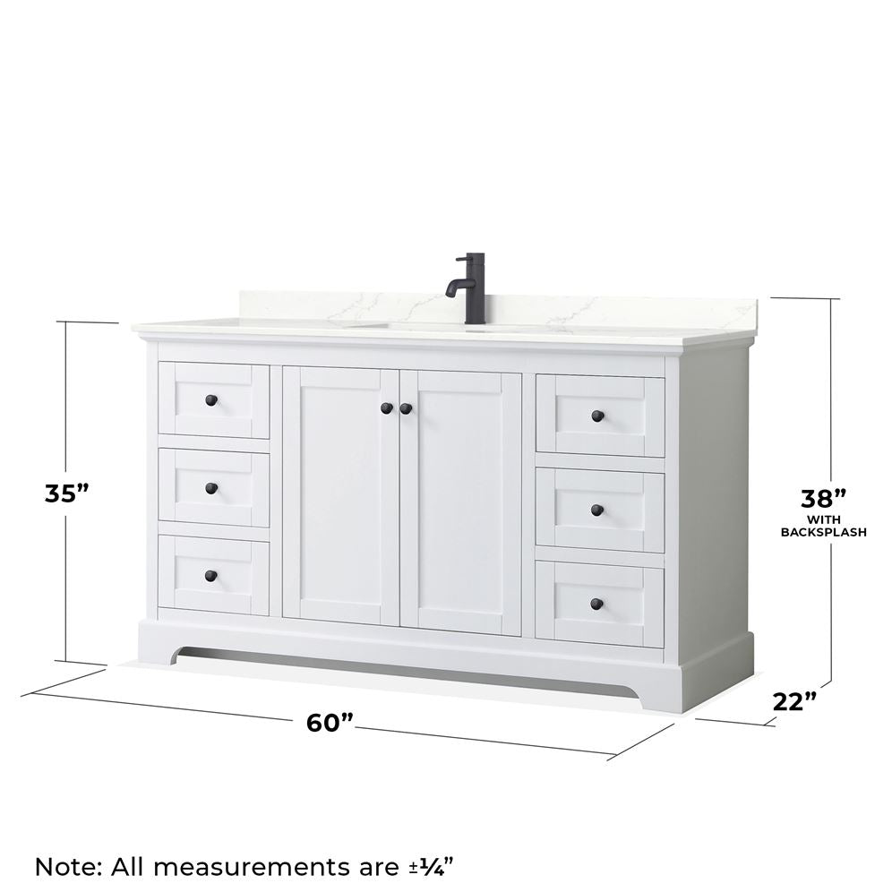 Wyndham Collection Avery 60-in White Single Sink Bathroom Vanity with White Carrara Marble Top